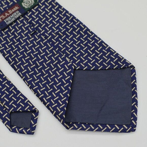 Jos A Bank Premier Collection Blue Tan Basketweave Short Silk Tie - Picture 4 of 5